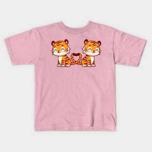 Cute Tiger Couple With Love Heart Tail Cartoon Kids T-Shirt